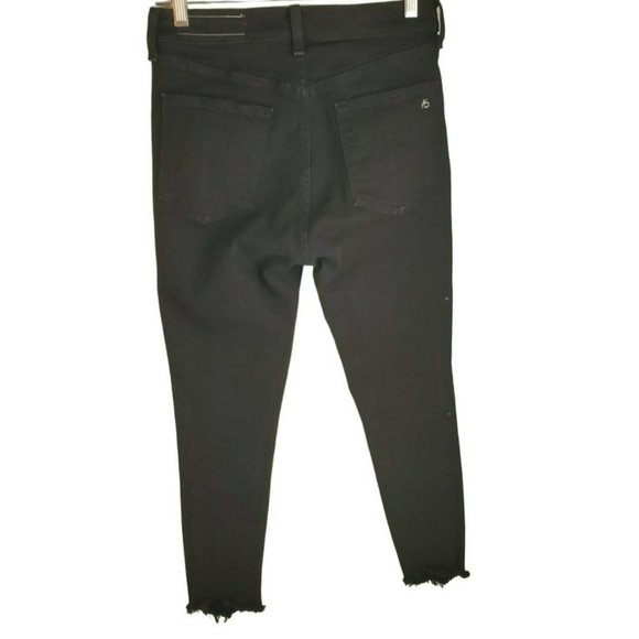 Rag & Bone Women's High Rise Ankle Skinny Black Denim Jeans 28 Stretch Raw Hem - Picture 8 of 8